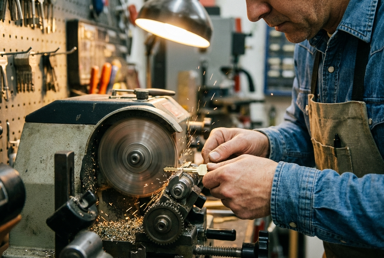職人による精密な合カギ作製の技術力。専用機材で一本入魂の仕上げ。